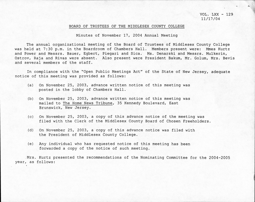 Board of Trustees Meeting Minutes November 2004 - Page 1