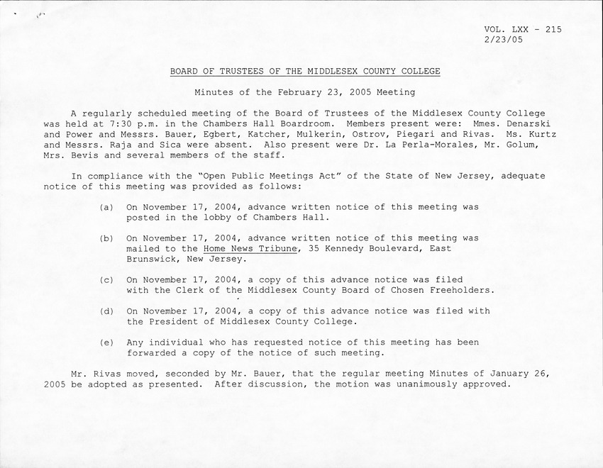 Board of Trustees Meeting Minutes February 2005 - New Page