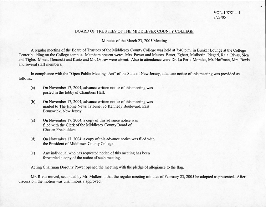 Board of Trustees Meeting Minutes March 2005 - New Page