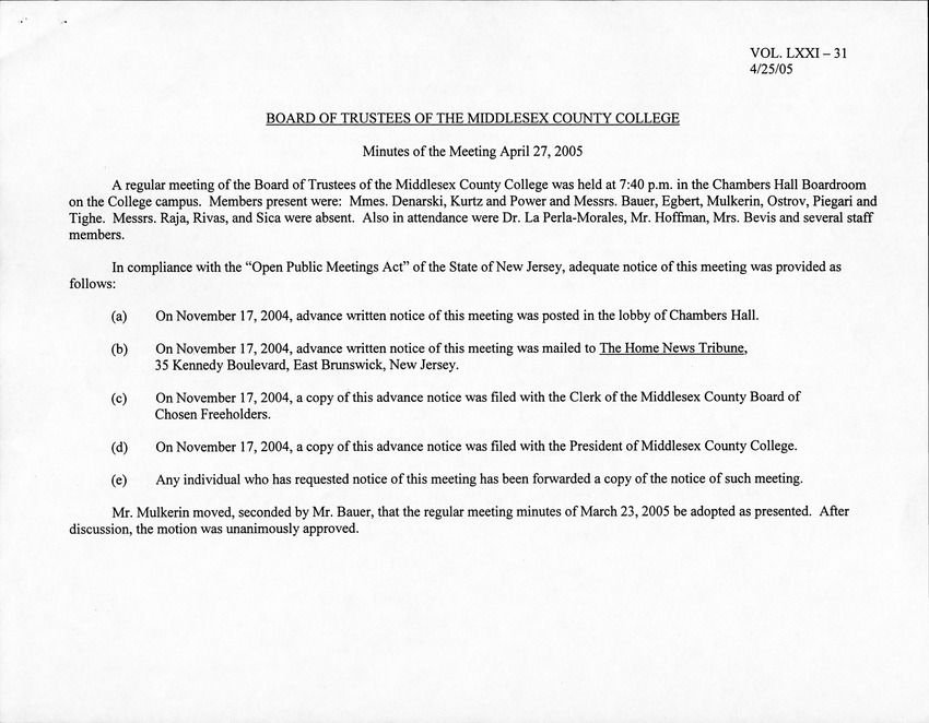 Board of Trustees Meeting Minutes April 2005 - New Page