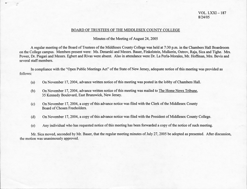 Board of Trustees Meeting Minutes August 2005 - New Page