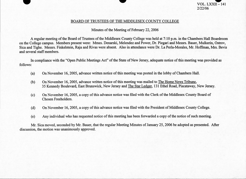 Board of Trustees Meeting Minutes February 2006 - Page 1