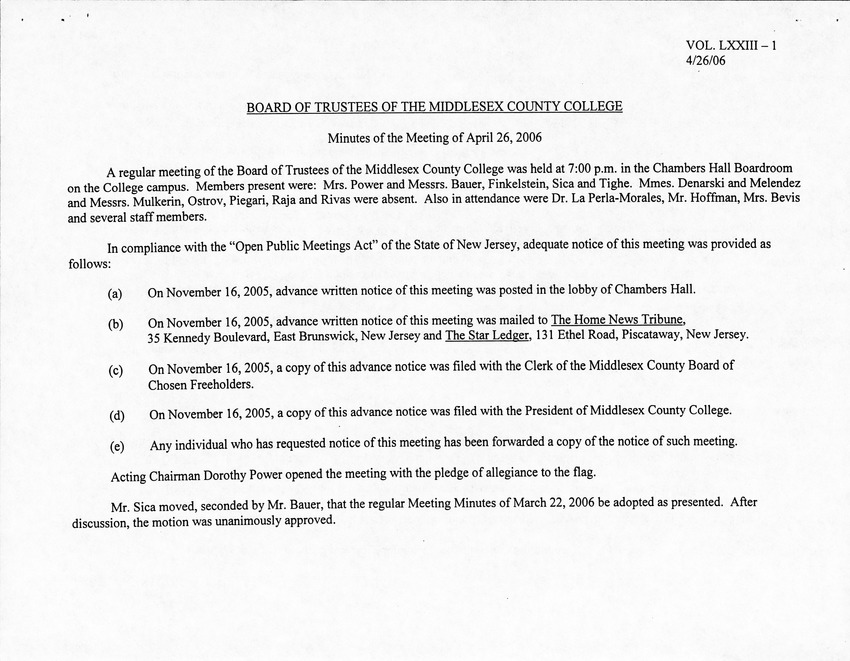 Board of Trustees Meeting Minutes April 2006 - Page 1