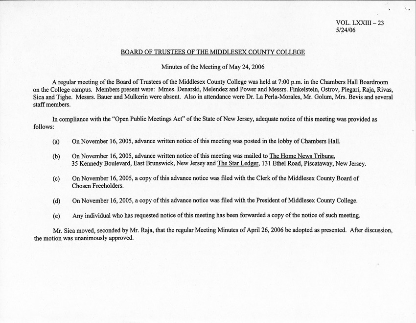 Board of Trustees Meeting Minutes May 2006 - Page 1