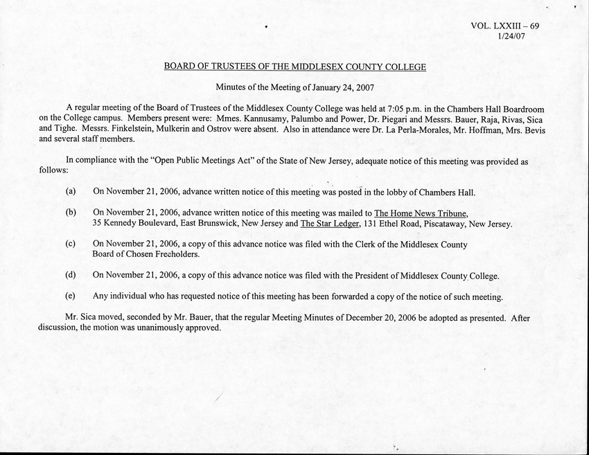 Board of Trustees Meeting Minutes January 2007 - Page 1