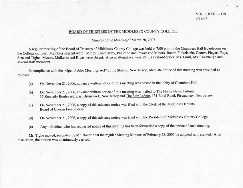 Board of Trustees Meeting Minutes March 2007 - Page 1