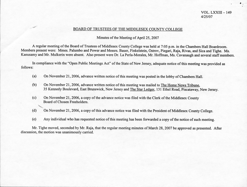Board of Trustees Meeting Minutes April 2007 - Page 1