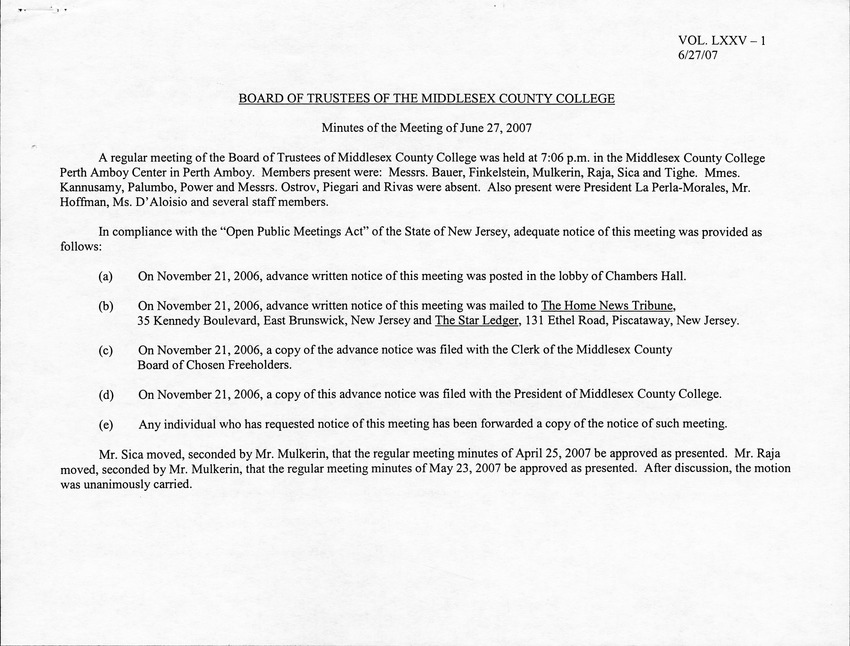 Board of Trustees Meeting Minutes June 2007 - New Page