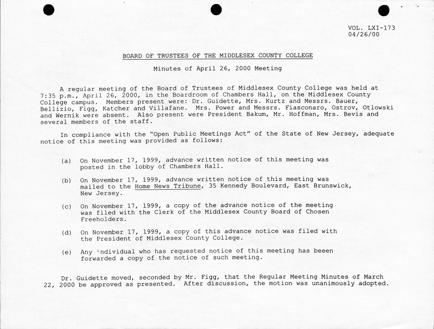 Board of Trustees Meeting Minutes April 2000 - Page 1
