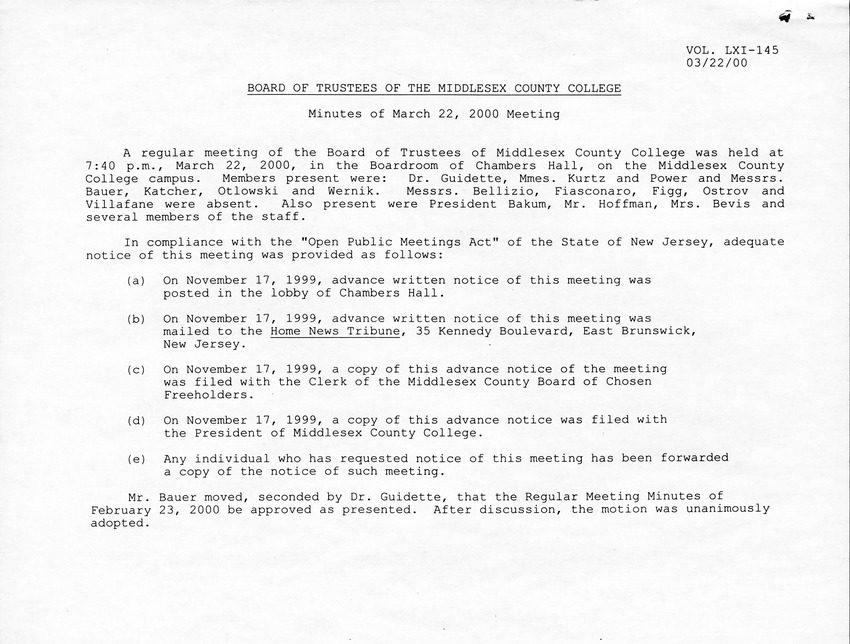 Board of Trustees Meeting Minutes March 2000 - Page 1
