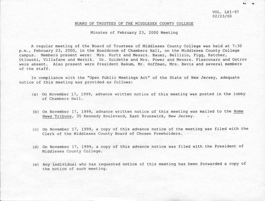 Board of Trustees Meeting Minutes February 2000 - Page 1