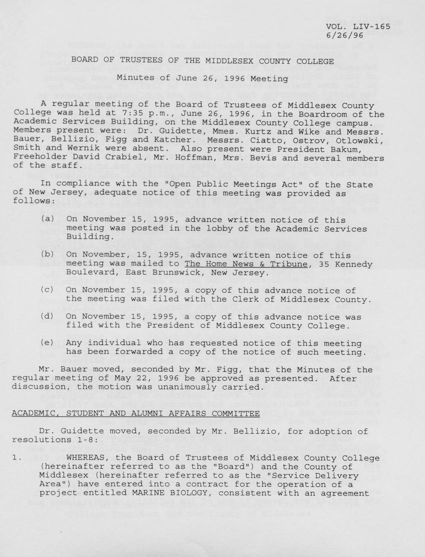 Board of Trustees Meeting Minutes June 1996 - Page 1