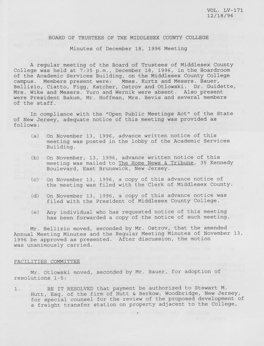 Board of Trustees Meeting Minutes December 1996 - Page 1