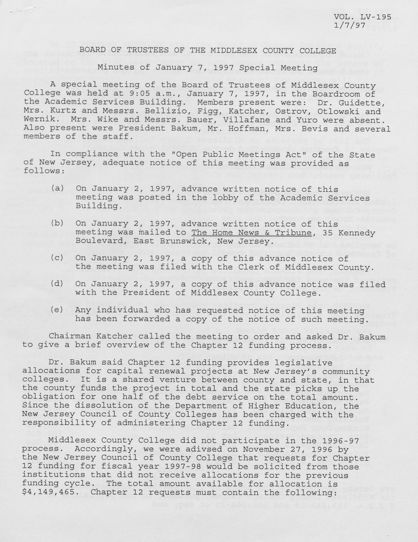 Board of Trustees Meeting Minutes January 1997 - Page 1