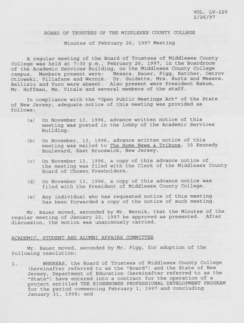 Board of Trustees Meeting Minutes February 1997 - Page 1