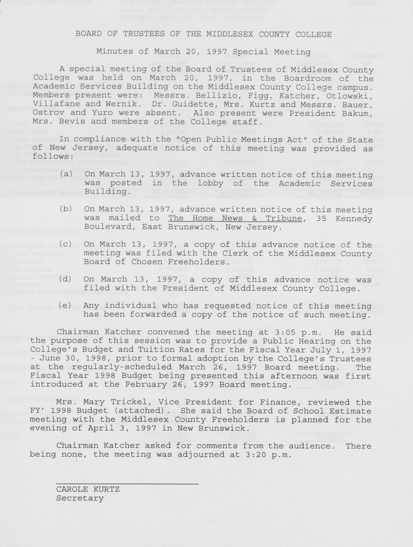 Board of Trustees Meeting Minutes March 1997 - Page 1