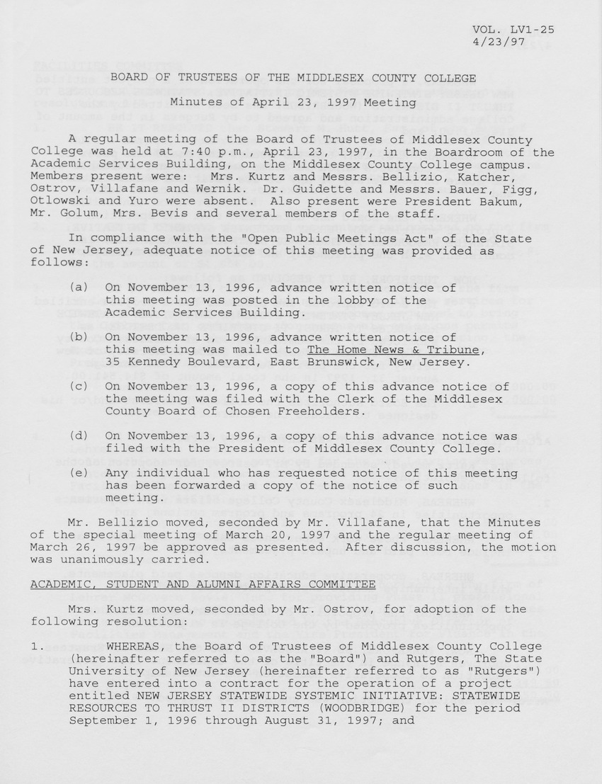 Board of Trustees Meeting Minutes April 1997 - Page 1