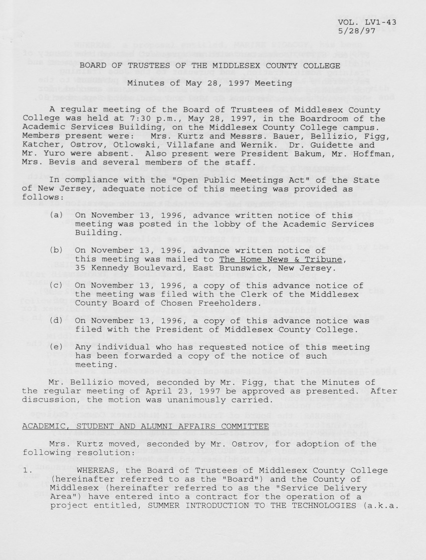 Board of Trustees Meeting Minutes May 1997 - Page 1