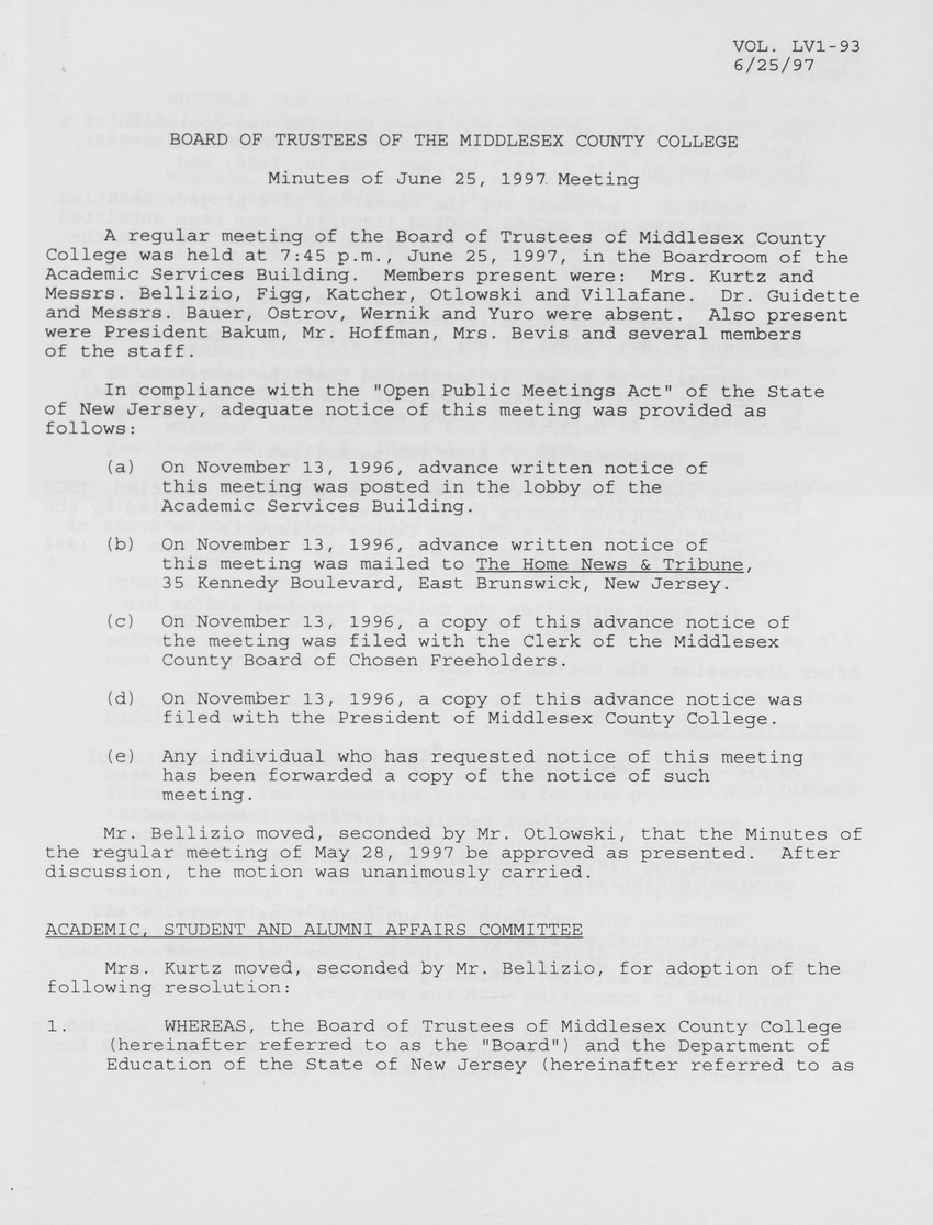 Board of Trustees Meeting Minutes June 1997 - Page 1