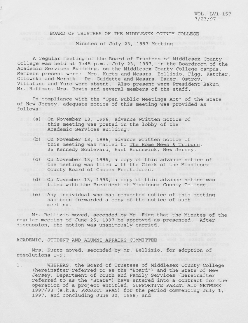 Board of Trustees Meeting Minutes July 1997 - Page 1