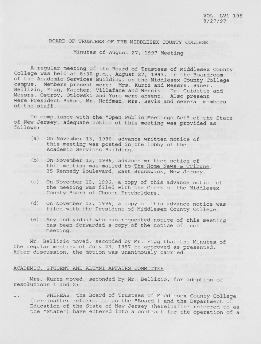 Board of Trustees Meeting Minutes August 1997 - Page 1