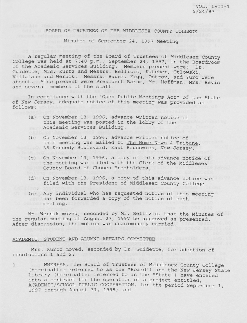 Board of Trustees Meeting Minutes September 1997 - Page 1