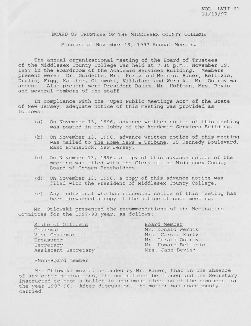 Board of Trustees Meeting Minutes November 1997 - Page 1