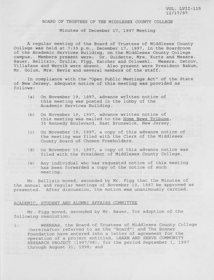 Board of Trustees Meeting Minutes December 1997 - Page 1