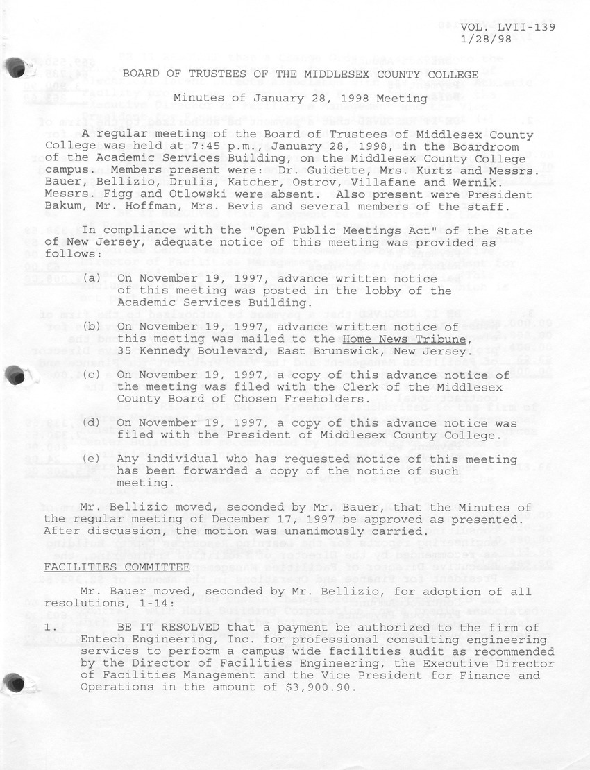 Board of Trustees Meeting Minutes January 1998 - Page 1
