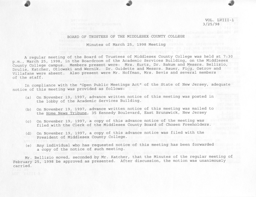 Board of Trustees Meeting Minutes March 1998 - Page 1