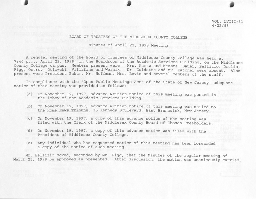 Board of Trustees Meeting Minutes April 1998 - Page 1