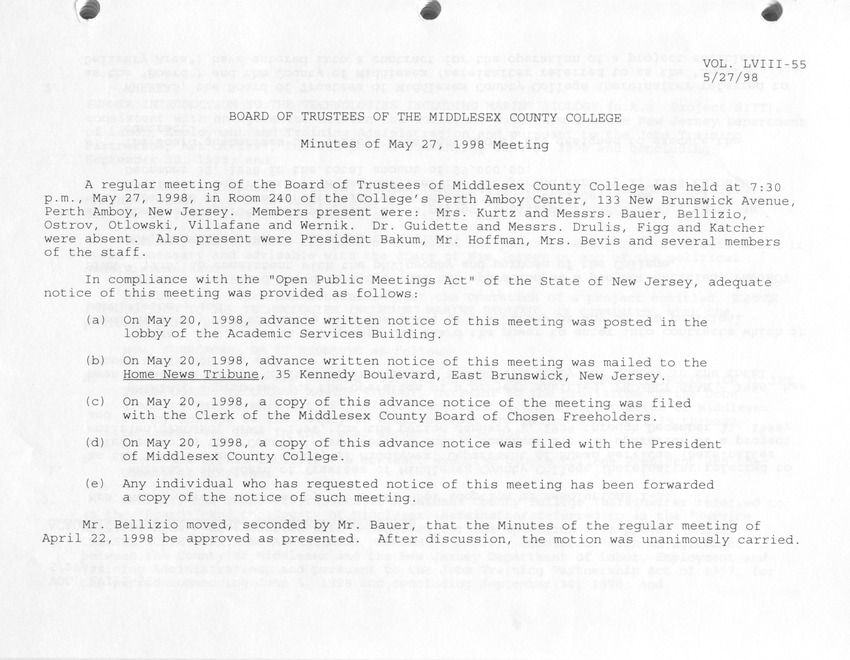 Board of Trustees Meeting Minutes May 1998 - Page 1