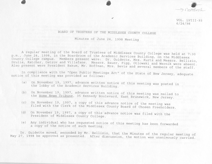 Board of Trustees Meeting Minutes June 1998 - Page 1