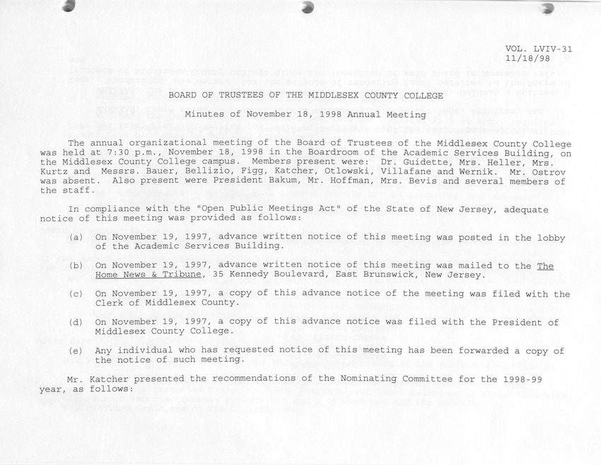Board of Trustees Meeting Minutes November 1998 - Page 1