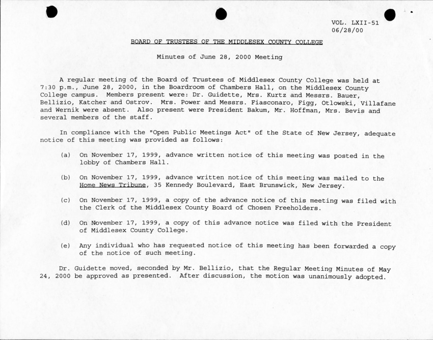 Board of Trustees Meeting Minutes June 2000 - Page 1