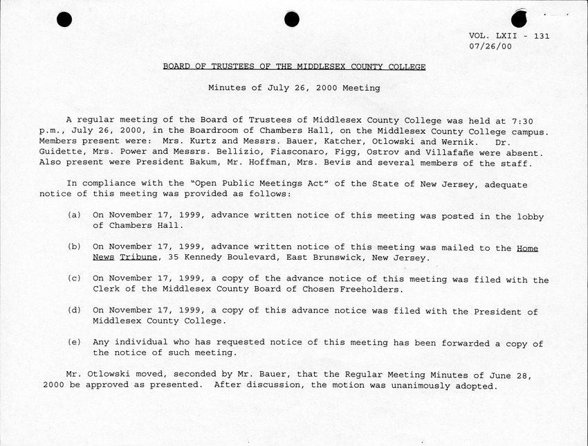 Board of Trustees Meeting Minutes July 2000 - Page 1