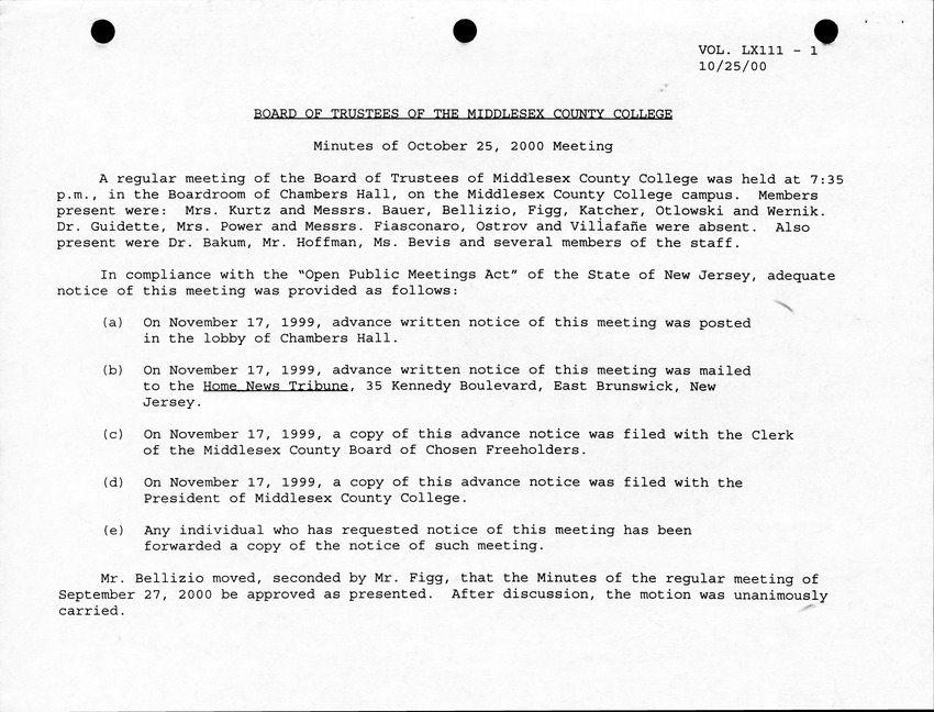 Board of Trustees Meeting Minutes October 2000 - Page 1