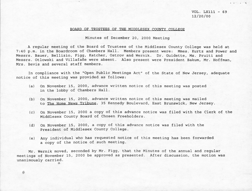 Board of Trustees Meeting Minutes December 2000 - Page 1
