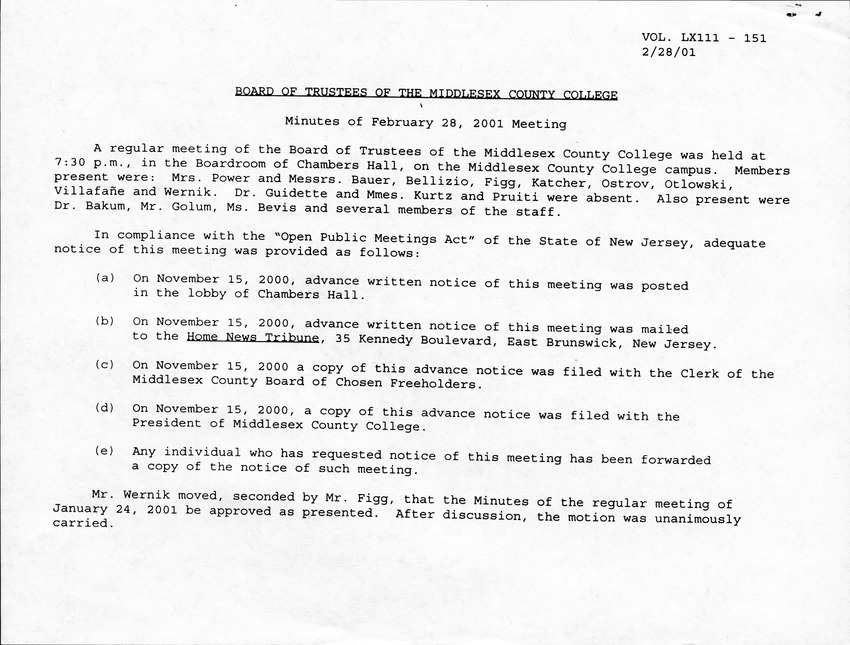 Board of Trustees Meeting Minutes February 2001 - Page 1