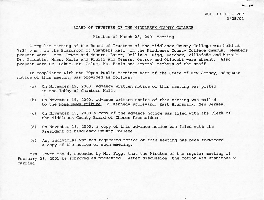 Board of Trustees Meeting Minutes March 2001 - Page 1