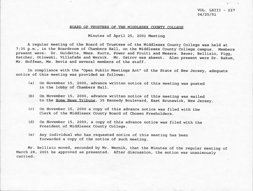 Board of Trustees Meeting Minutes April 2001 - Page 1