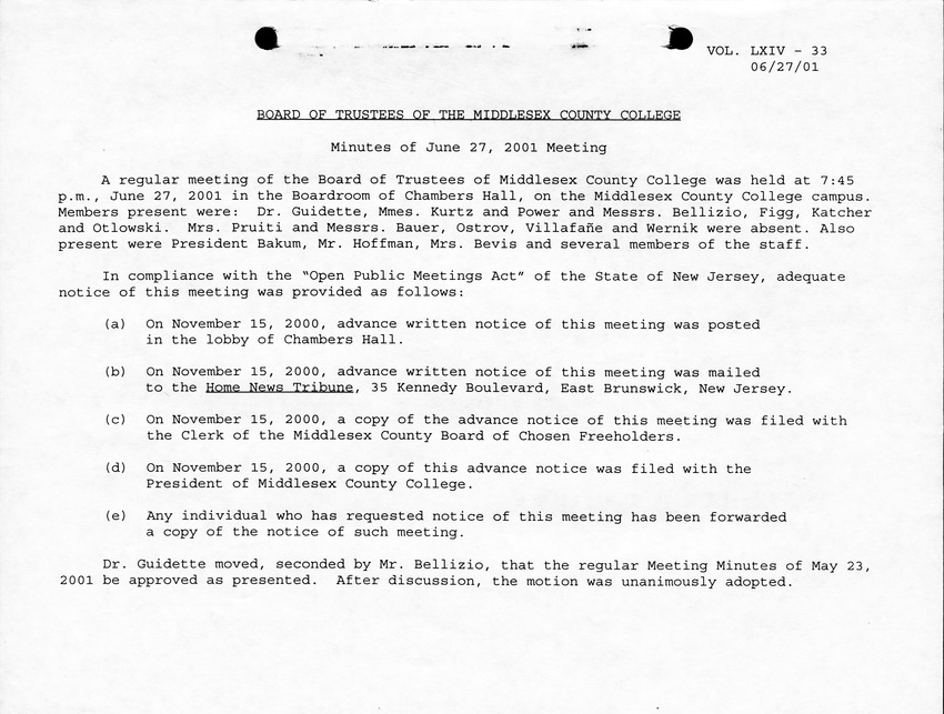 Board of Trustees Meeting Minutes June 2001 - Page 1
