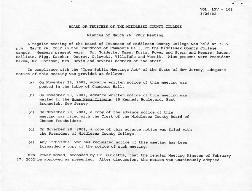 Board of Trustees Meeting Minutes March 2002 - Page 1