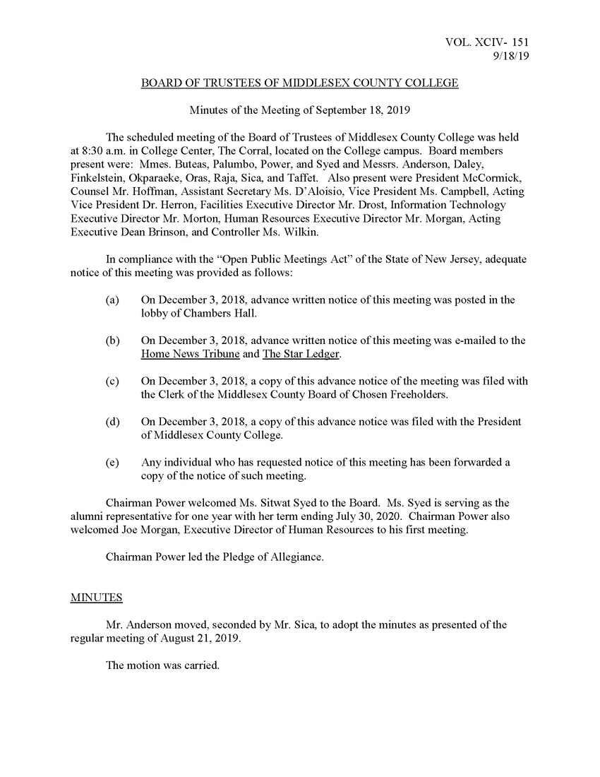 Board of Trustees Meeting Minutes September 2019 - Page 1