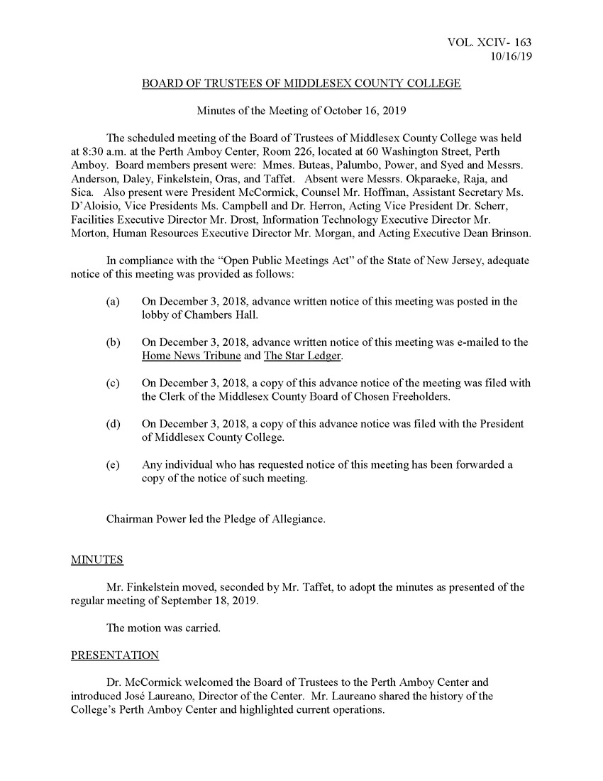 Board of Trustees Meeting Minutes October 2019 - Page 1
