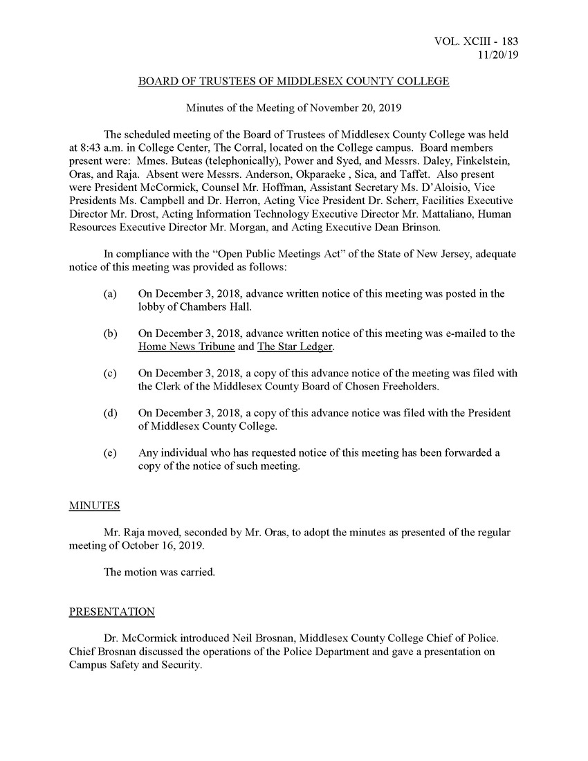 Board of Trustees Meeting Minutes November 2019 - Page 1