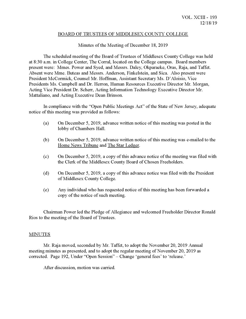 Board of Trustees Meeting Minutes December 2019 - Page 1