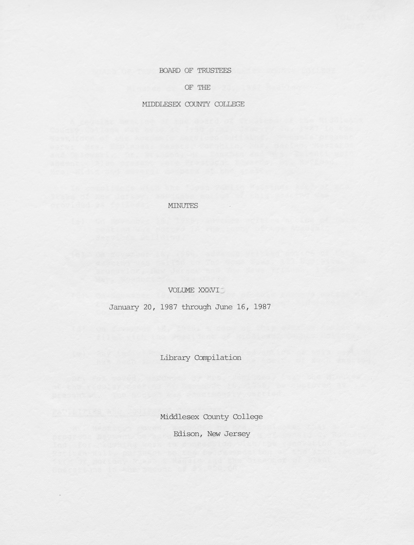 Board of Trustees Meeting Minutes January 1987 - Page 1