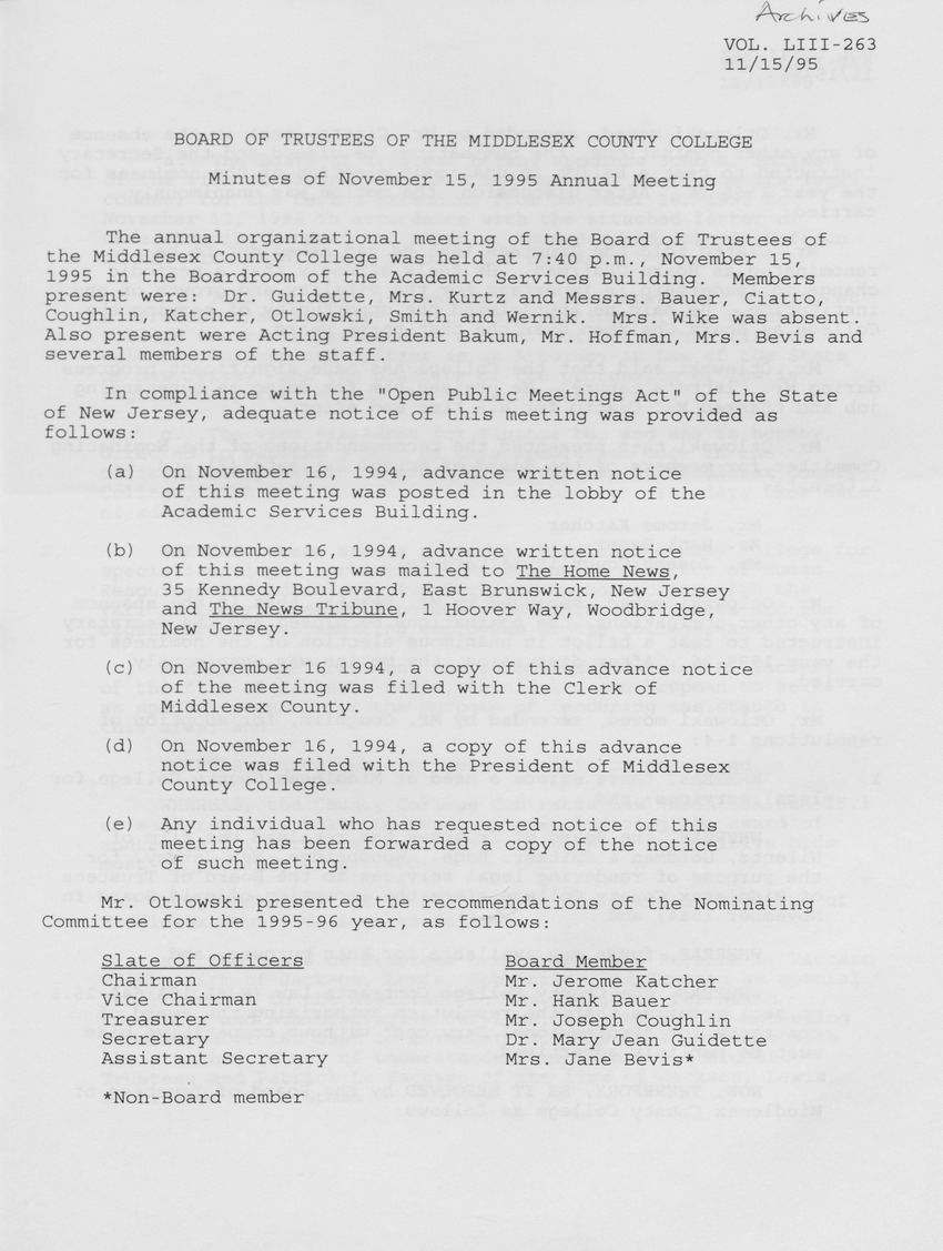 Board of Trustees Meeting Minutes November 1995 - Page 1