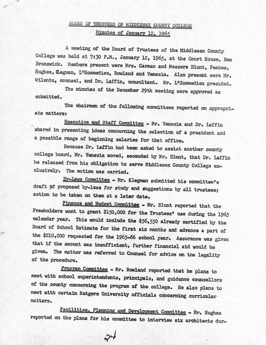Board of Trustees Meeting Minutes January 1965 - New Page